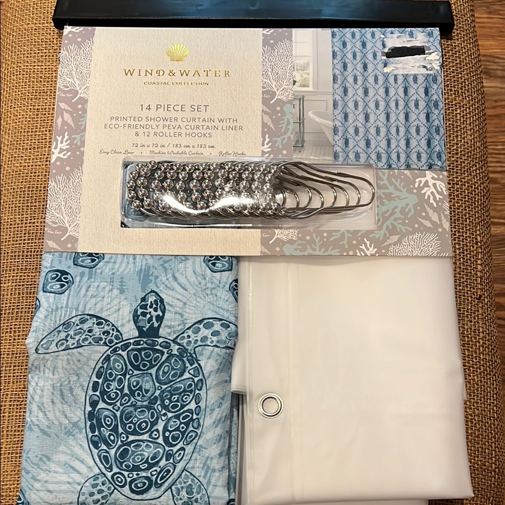 Coastal Shower Curtain Set - Blue and White